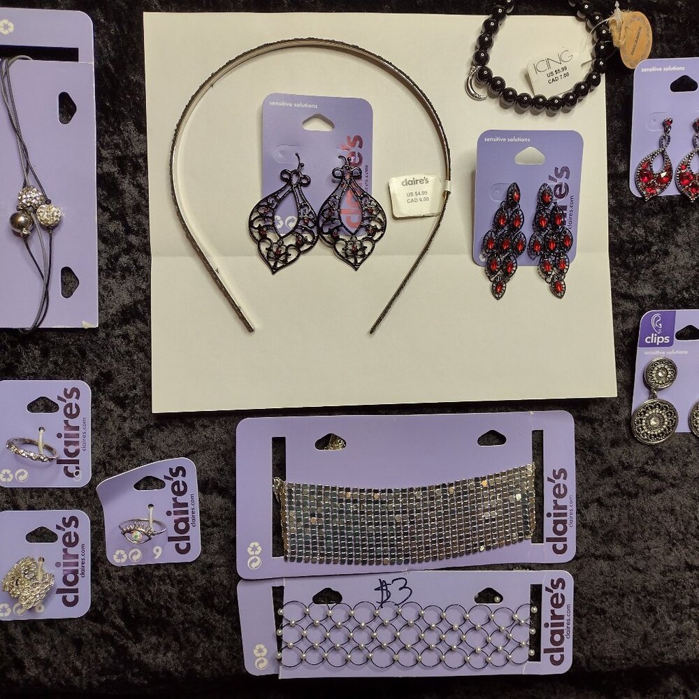 Lot New Claires Icing‎ Black Red Goth Chokers Rings Bracelet Headband & Earrings